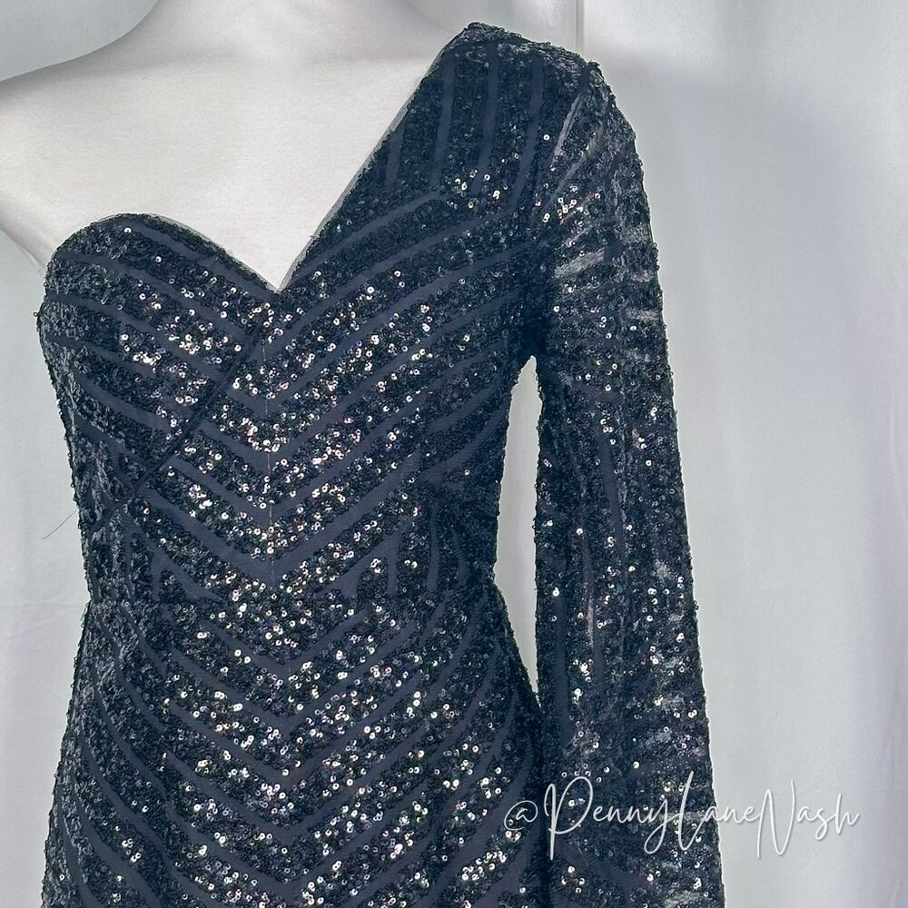 NWT Lumier by Bariano Duckie Sequin One Shoulder Dress Black - Picture 3 of 15